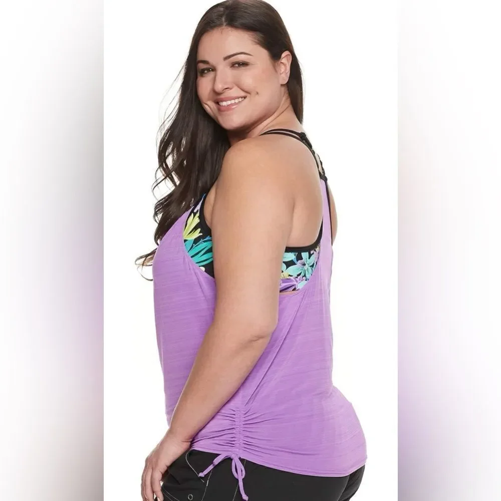 ZeroXposur Womens Plus Size Ruched Tankini Top - Picture 5 of 5